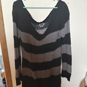 Off the shoulder gray and black wool sweatshirt